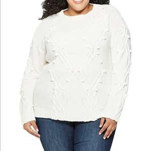 Ava & Viv Cable Knit Pom Pullover Sweater